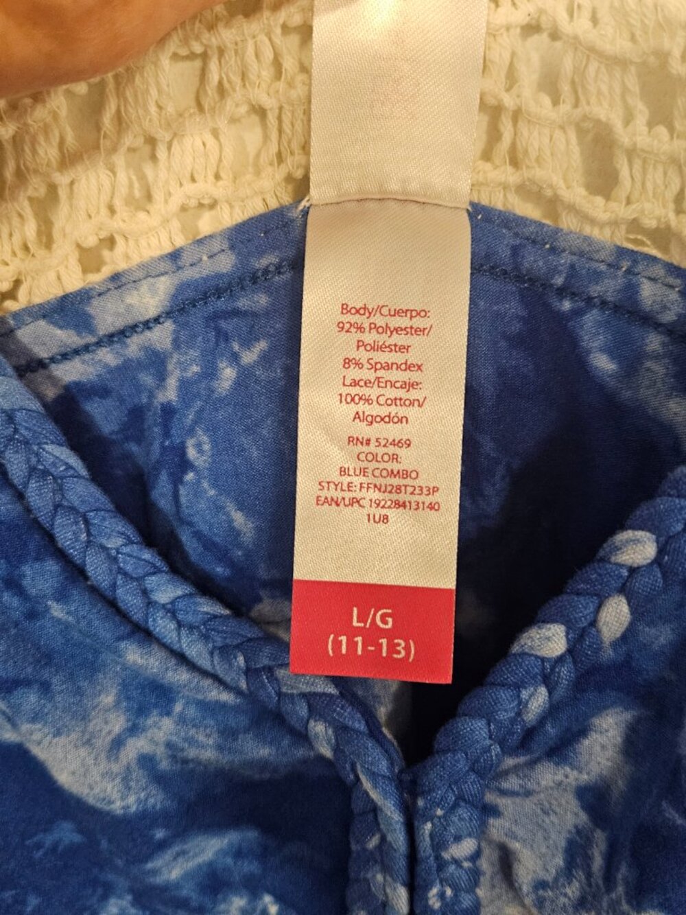 No Boundaries Blue Tie Dye Crochet Back Dress L (11-13) Boho Sundress - Picture 6 of 6